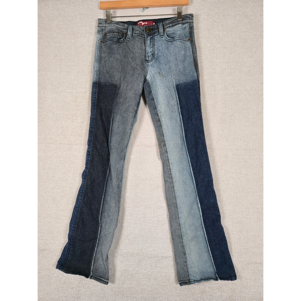 Miss Vigoss Patchwork Flare Jeans Multi Blue Colorblock Size 7/8 *HAS STAIN*‎